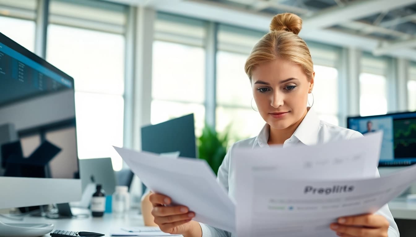 Consultant focused on pre-post award compliance in a bright office environment.