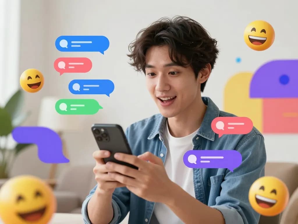 Engaging crushon AI character in a colorful chat interface with emojis.