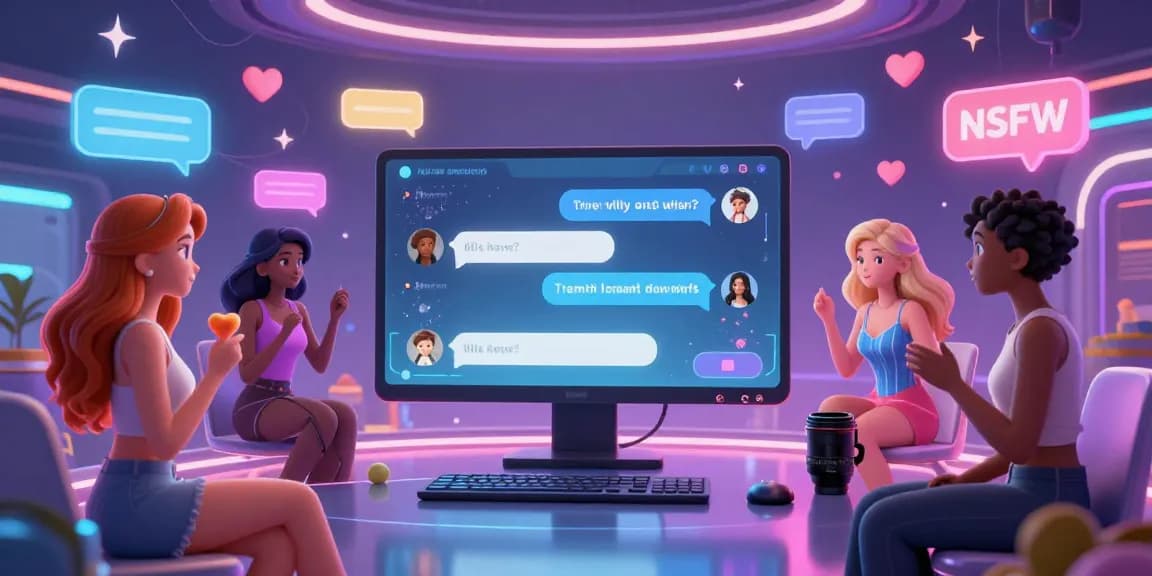 Engaging character AI NSFW chat scene with vibrant avatars and immersive digital interface.