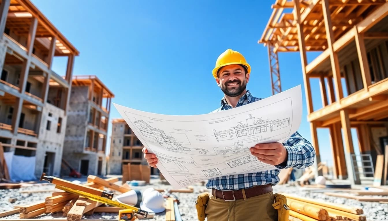 New Jersey General Contractor overseeing project with blueprints and tools on site