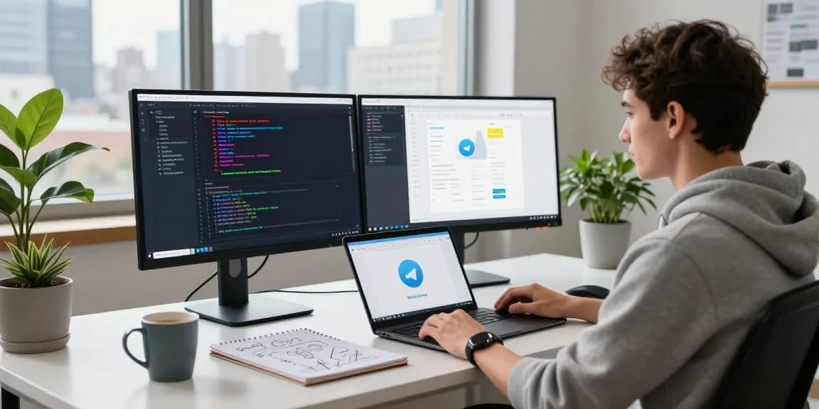Engaging developer workspace showcasing Telegram Download experience with modern tech setup.