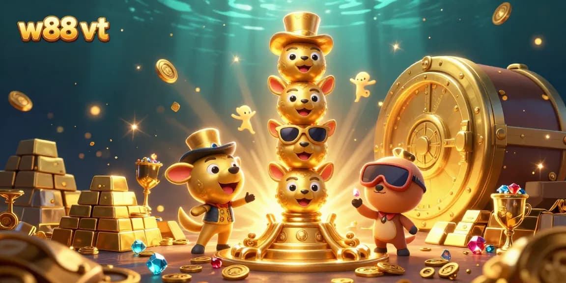 Cá cược tại w88 vt với hình ảnh totem vàng đầy màu sắc và kho báu rực rỡ