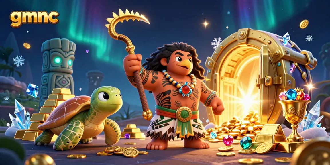 Experience the thrill of gmnc gambling with treasures, hawk, and turtle in a colorful casino scene.