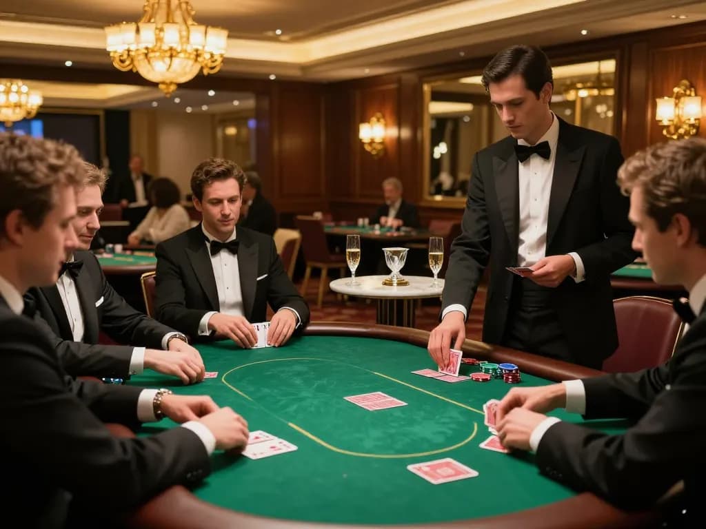 VIPWin79 players enjoying strategic poker action in a luxurious high-end casino setting.