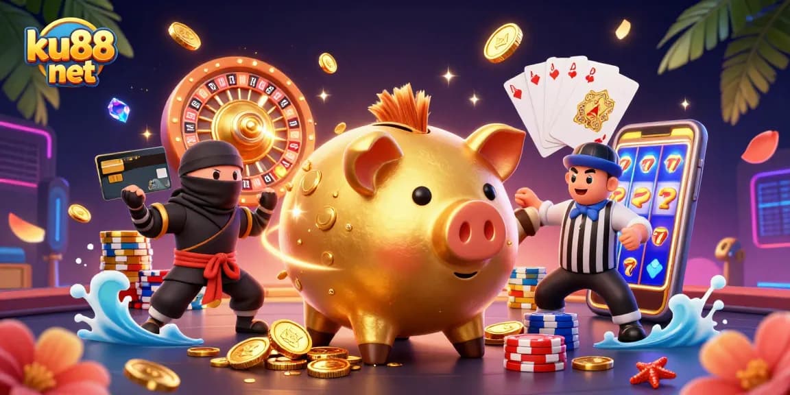 Experience thrilling wins at ku88 net with a vibrant display of casino excitement featuring animated characters.