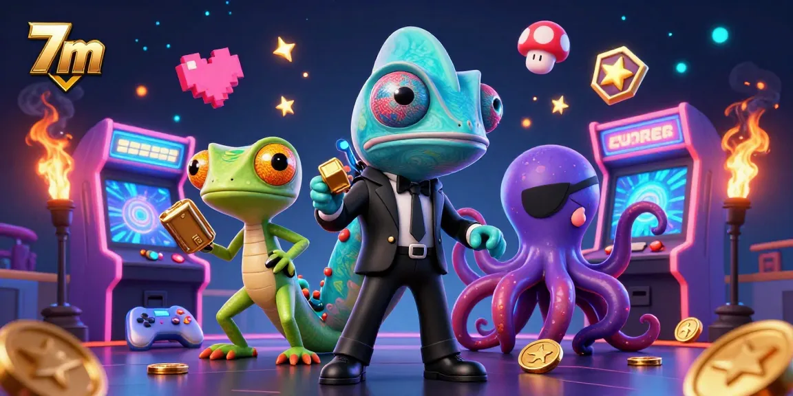 Experience thrilling gameplay with 7m, featuring a vibrant 3D casino scene with high-energy characters.