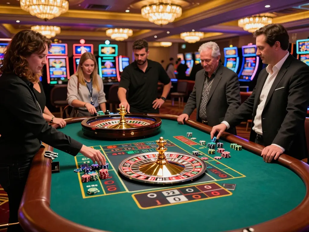 Players at the 789 casino cheer as chips are placed on the roulette table, capturing the excitement of live gambling.