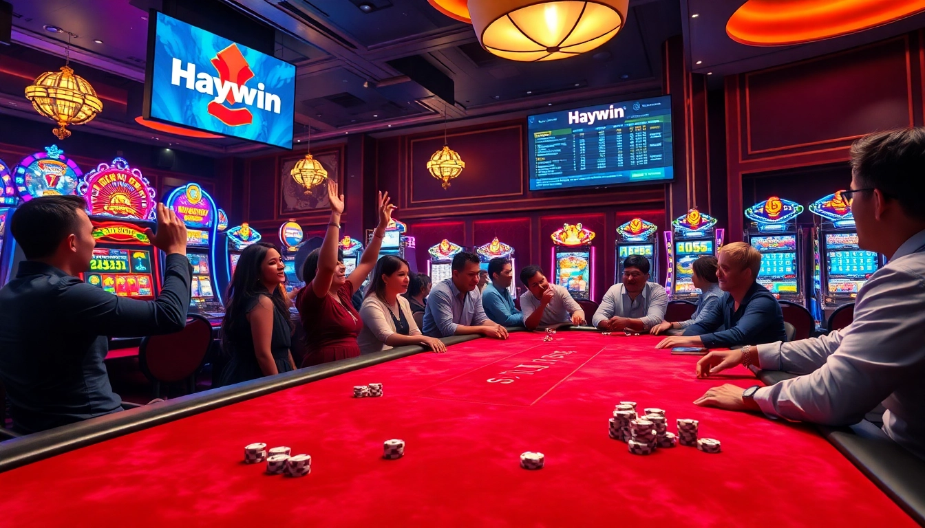 Experience a lively casino atmosphere at Haywin with intense poker action and vibrant slot machines.
