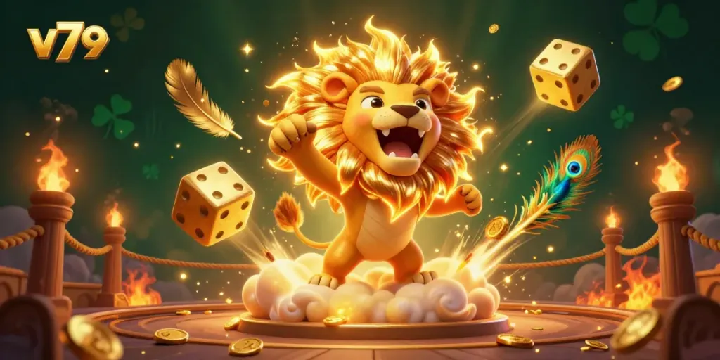 Experience thrilling gameplay with v79, featuring vibrant golden elements and engaging characters.