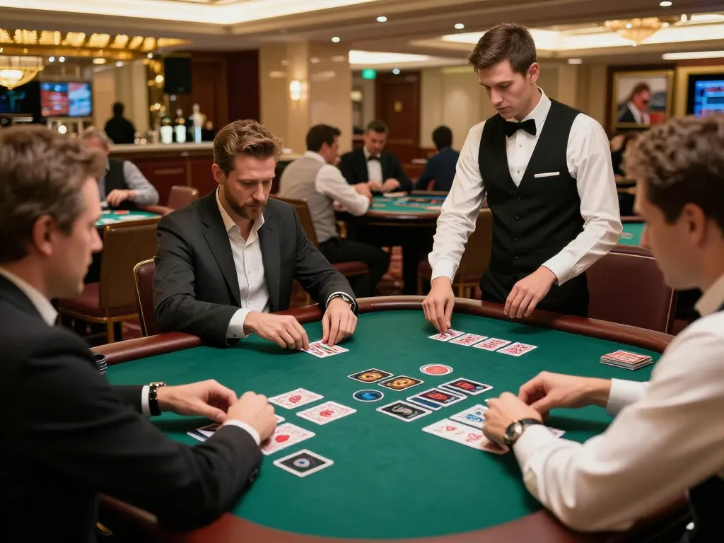 Players engaging in blackjack at nhà cái ONE88, showcasing intense gameplay and a luxurious setting