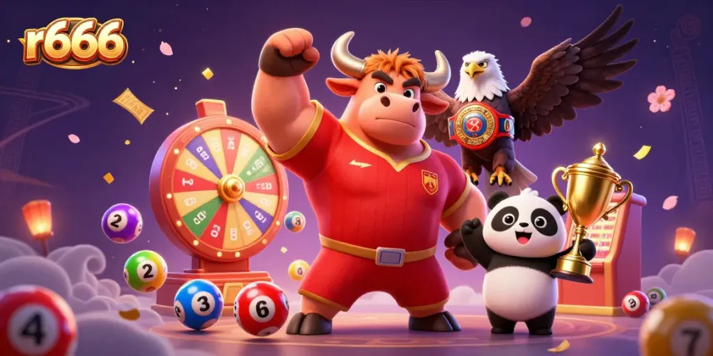 Experience the excitement of r666 with vibrant characters, lottery elements, and engaging casino visuals.