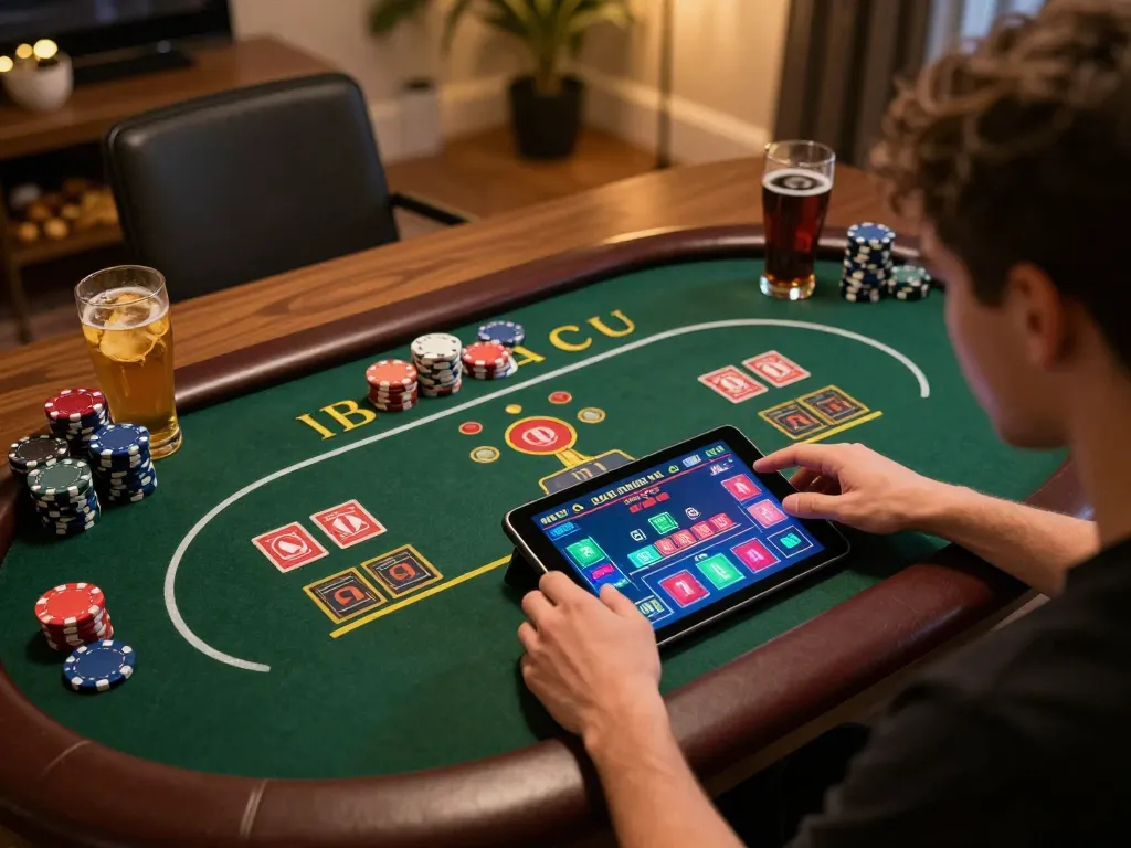 Engage in online casino gaming with Link Bet88 on a cozy tablet setup, highlighting a responsible gaming experience.
