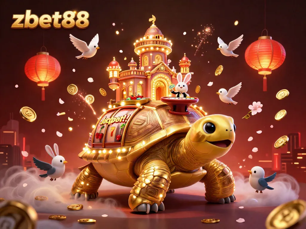Experience the exciting zbet88 casino world with a golden tortoise, a rabbit dealer, and festive symbols.