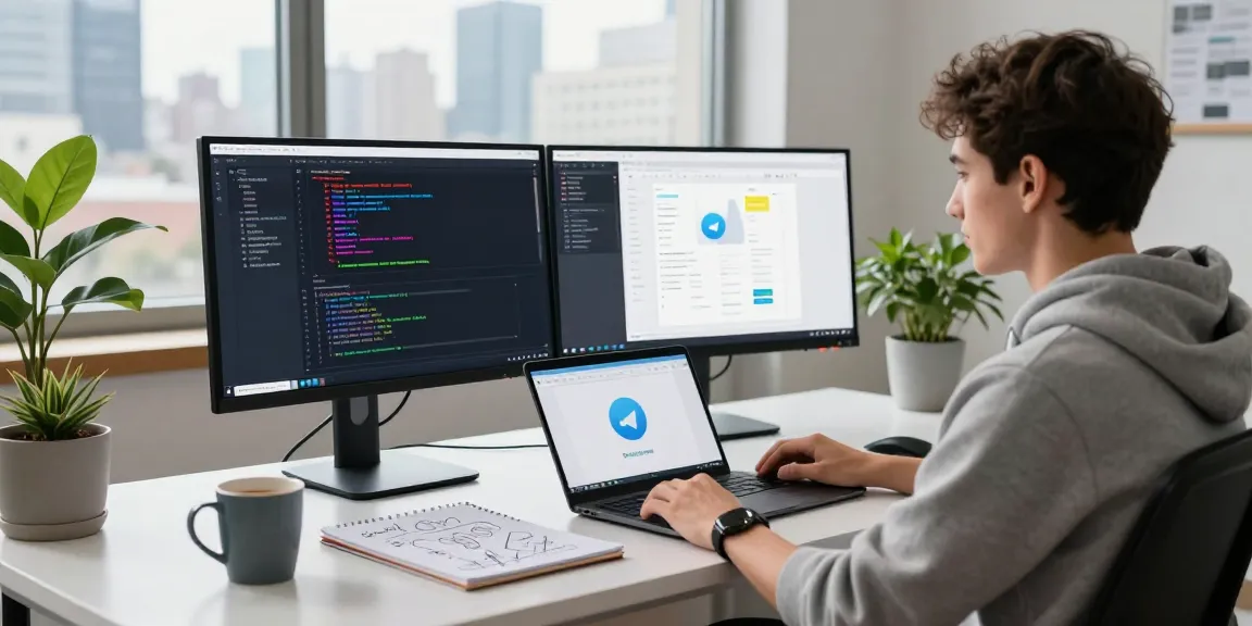 Engaging developer workspace showcasing Telegram Download experience with modern tech setup.