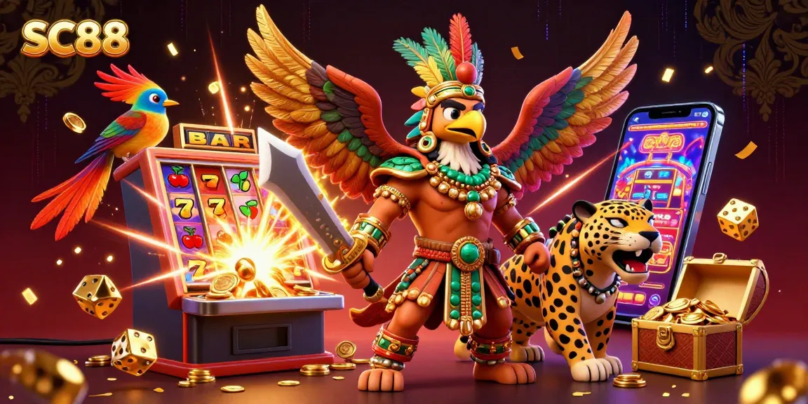 Experience thrilling gameplay at SC88 with vibrant characters and jackpot excitement in this dynamic casino illustration.