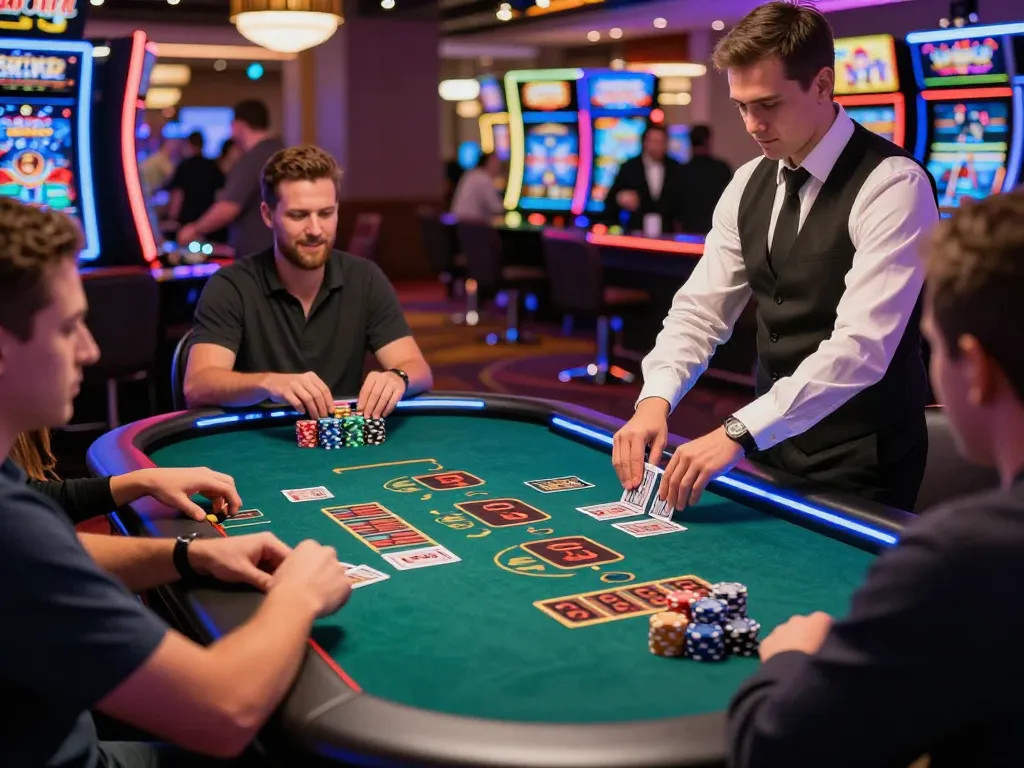 Engaged players enjoy an exciting blackjack game, showcasing strategy and competitive wins at j88.