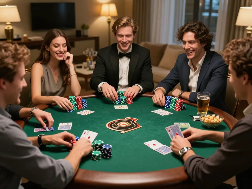 Friends enjoying a friendly poker game at home, showcasing the excitement of casual gambling with cakhiatv86.