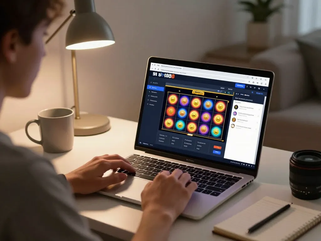Engaging gameplay on slot88 interface at home, showcasing strategic planning and responsible gaming.
