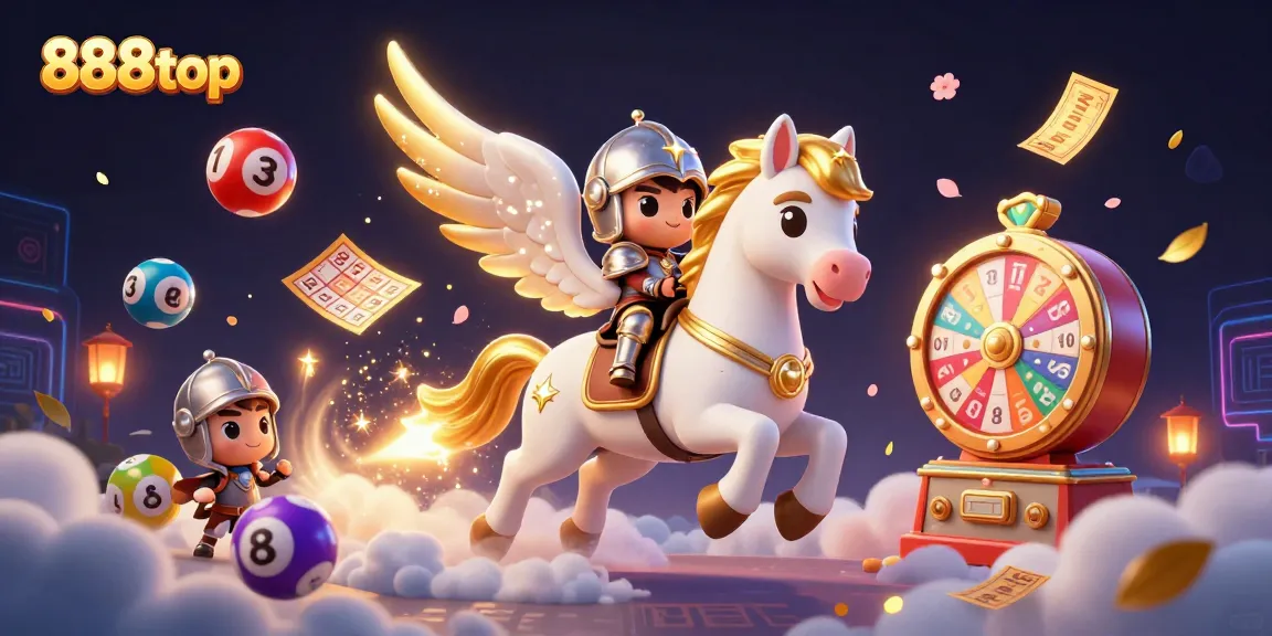 Play exciting lottery games with 888top in a rich, dynamic 3D casino scene.