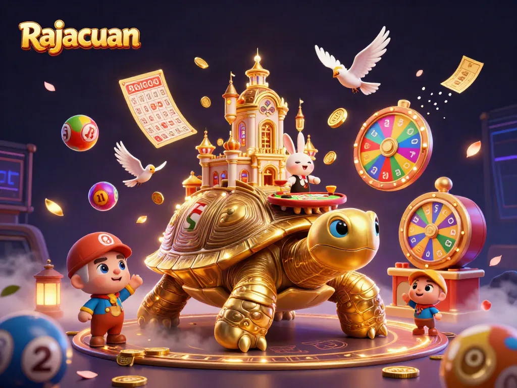 Play and win at Rajacuan with a vibrant casino-themed illustration featuring dynamic gaming elements.
