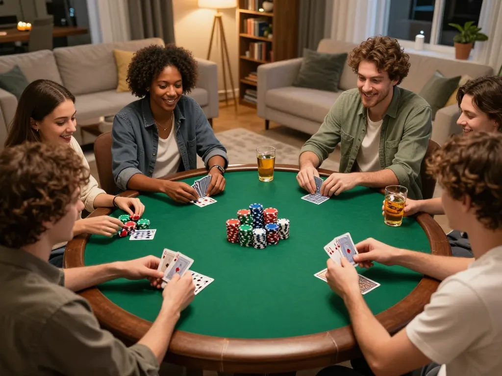 Friends enjoying a poker night with CM88, showcasing strategic gameplay and lively interaction.