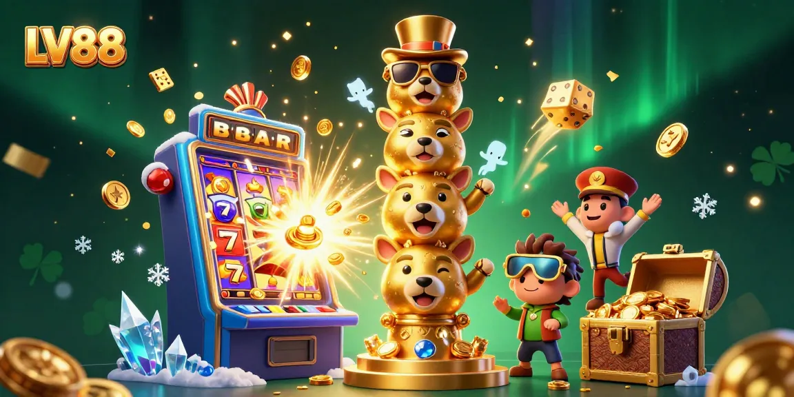 Engage in thrilling gameplay at LV88 with an exciting slot machine jackpot and vibrant casino visuals.
