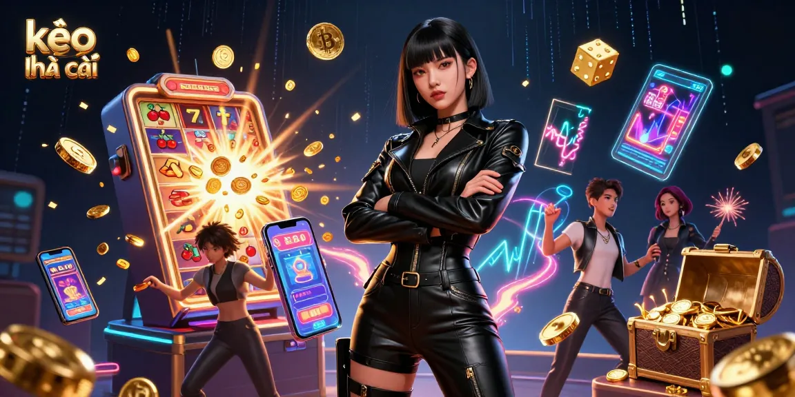 Bet on kèo nhà cái with stunning Asian woman in a dynamic casino-themed scene filled with energy.
