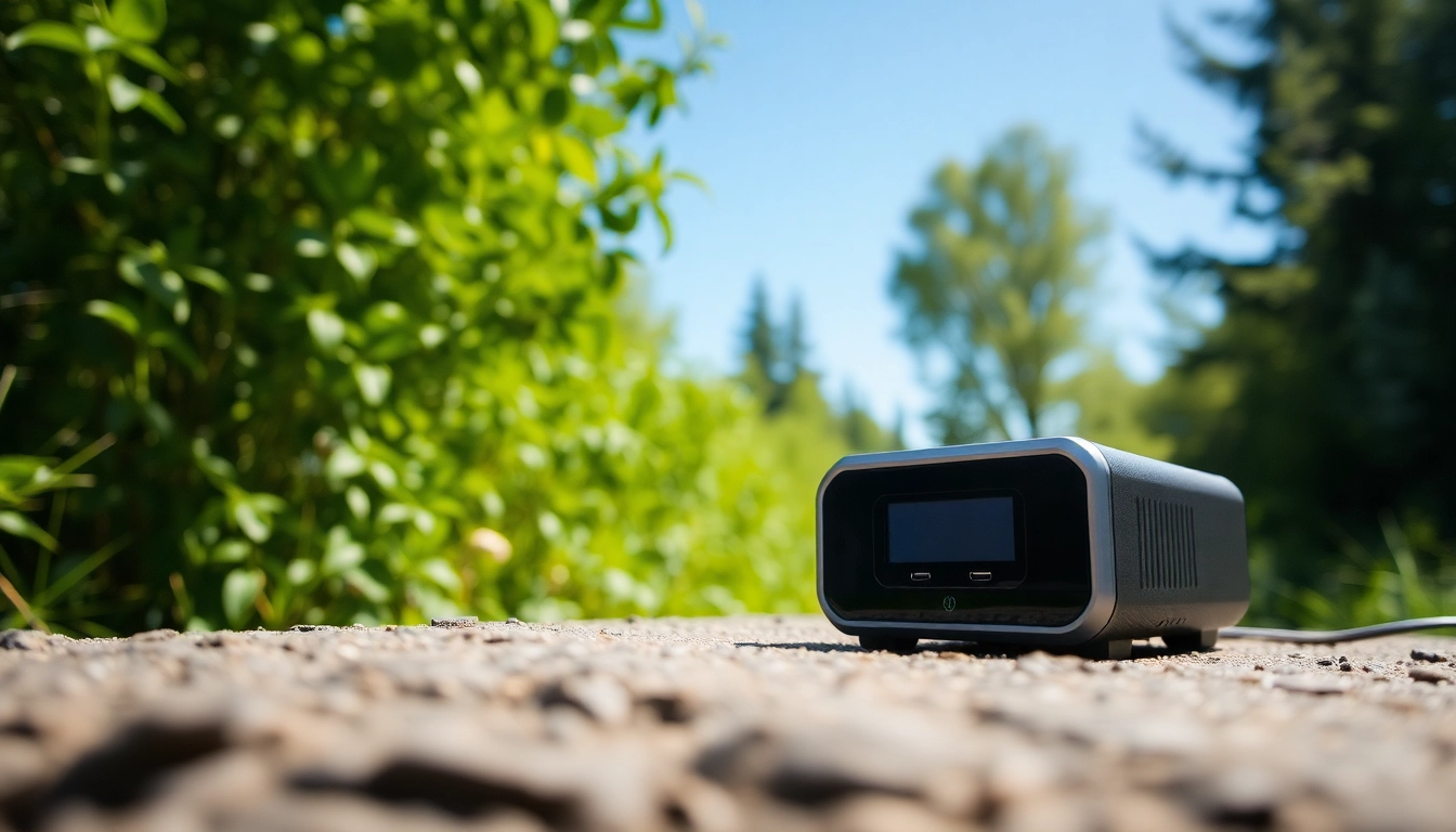 EcoFlow power station showcased outdoors against a lush backdrop.