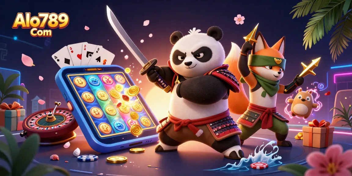Engage in thrilling gameplay at Alo789 Com with dynamic samurai panda and ninja fox.