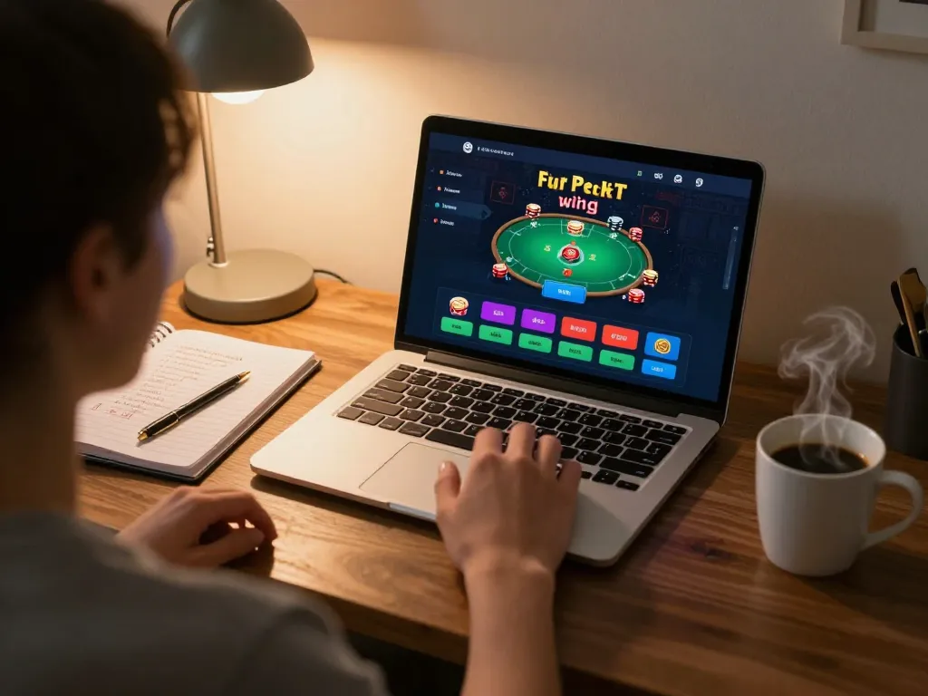Engaged player using TR88 online casino app on laptop, showcasing strategic decision-making and responsible gaming