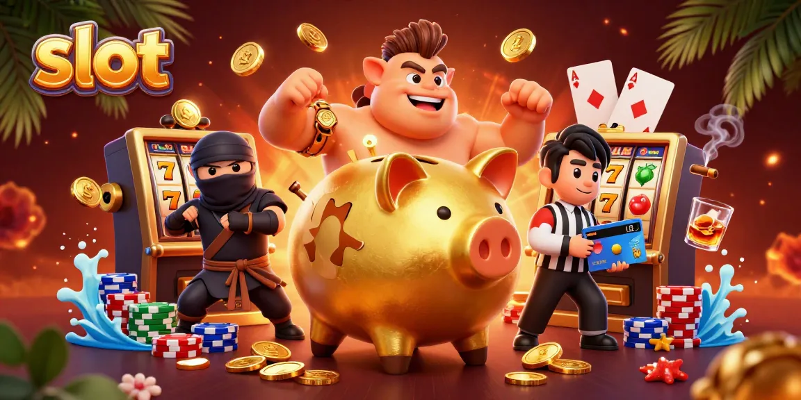 Experience thrilling slot action with dynamic characters and casino elements in this engaging illustration.