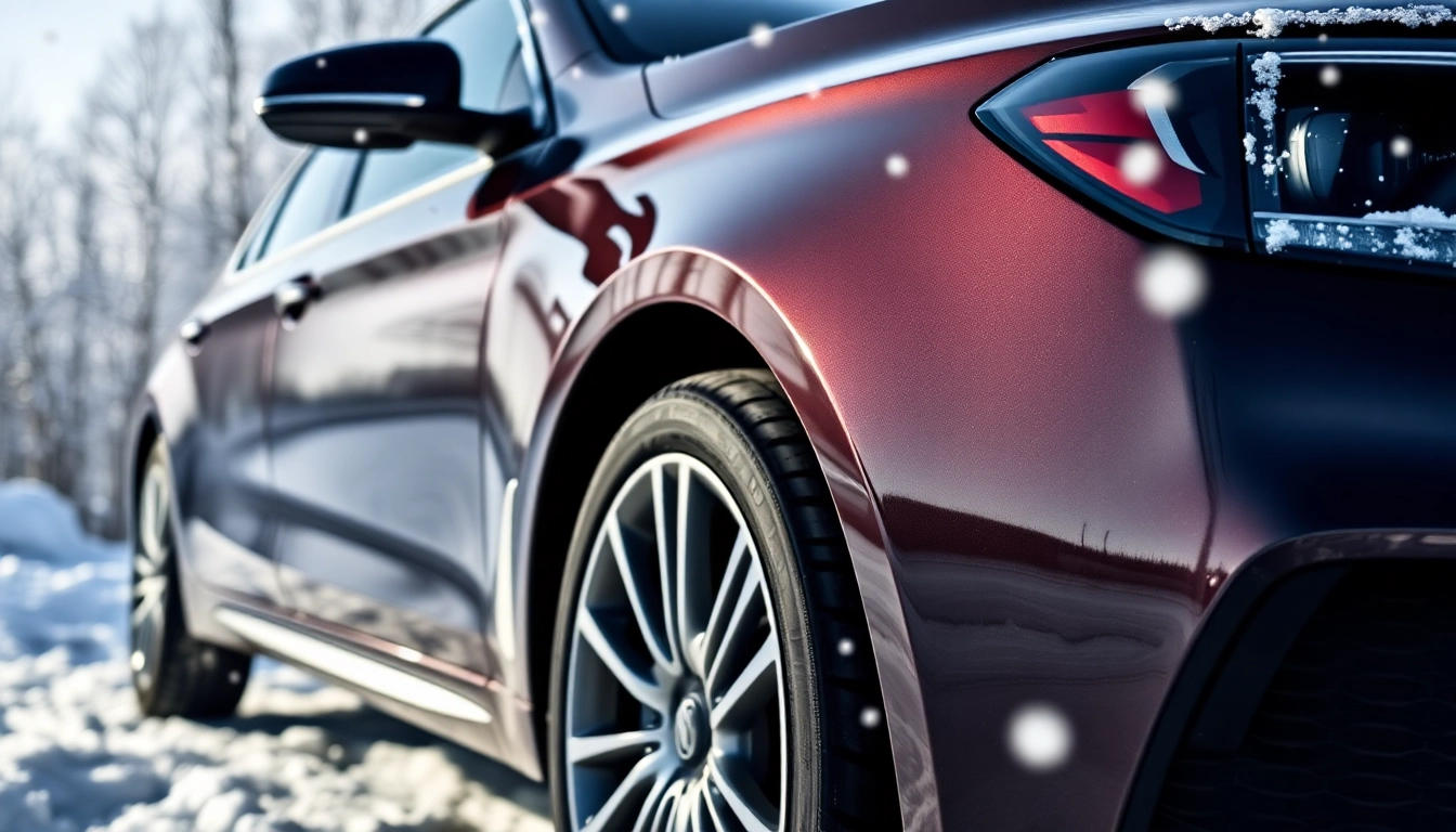 PPF winter road salt protection showcased on a durable vehicle against a snowy background.