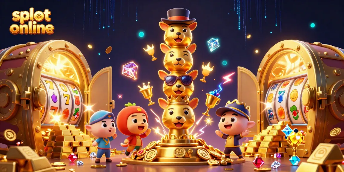 Engage in thrilling slot online fun with colorful totem pole characters and treasure-filled casino elements.