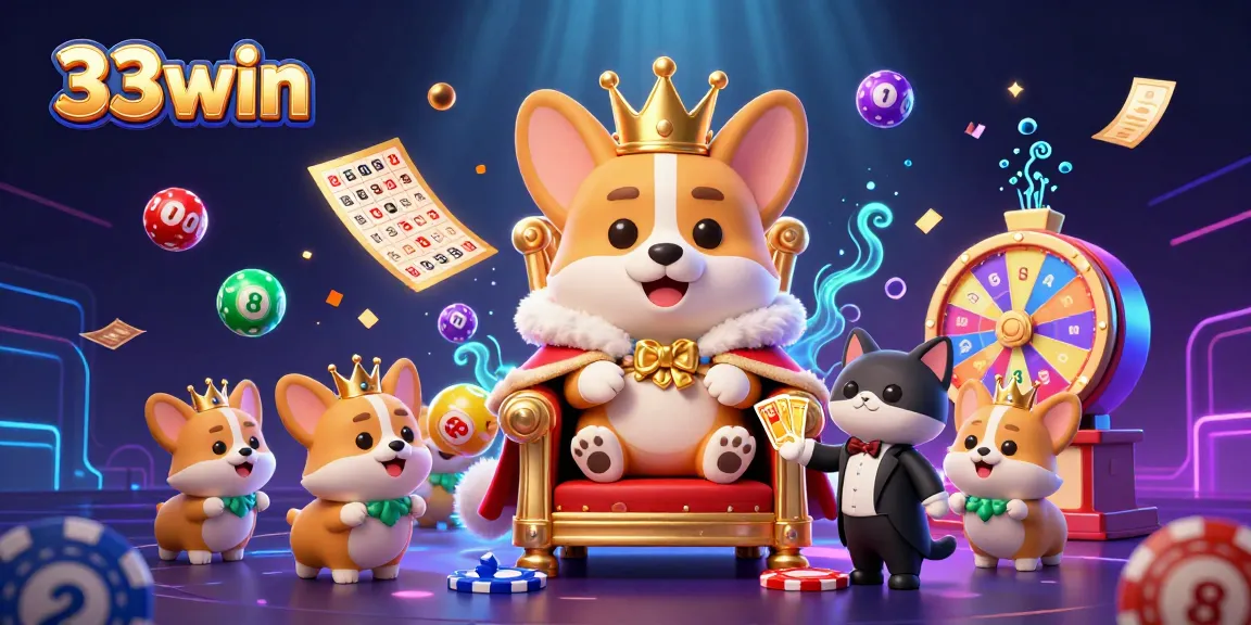 Engage in exciting casino adventures at 33win with vibrant lottery elements and charming characters.
