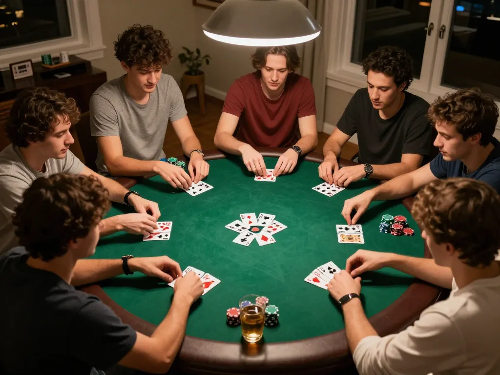 Players engaged in a poker game at home, showcasing the fun atmosphere at https://mm88.blog/ during game night.