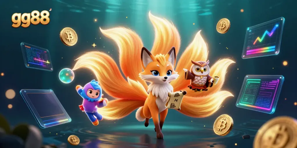 Experience thrilling gaming action with gg88 in a vibrant, magical 3D illustration.