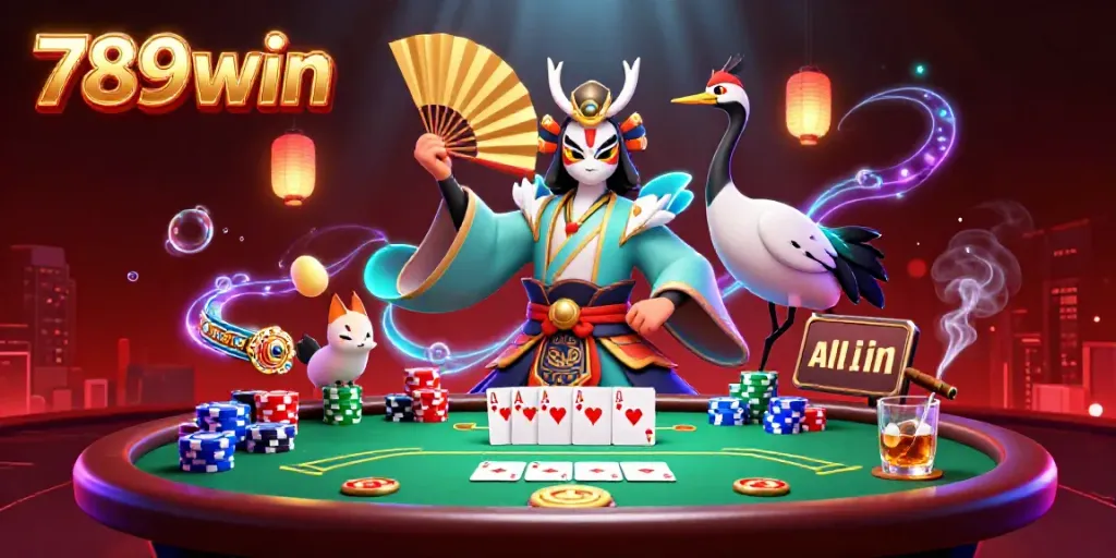Join the 789win excitement in a vibrant casino scene with dynamic characters and rich gambling elements.