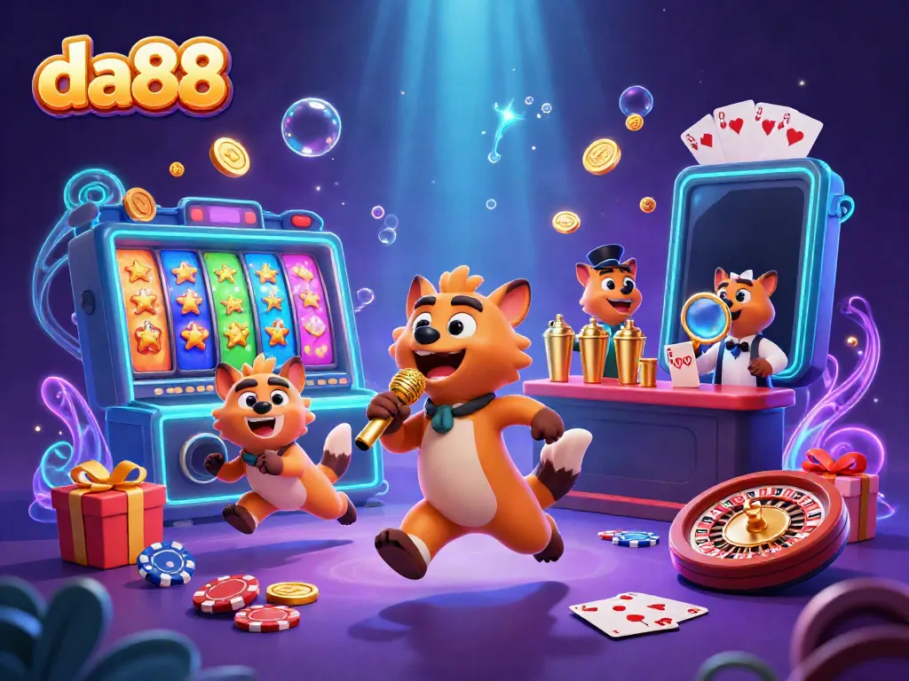 Hyenas in a vibrant casino setting with da88 elements, showcasing fun and engaging gaming atmosphere.