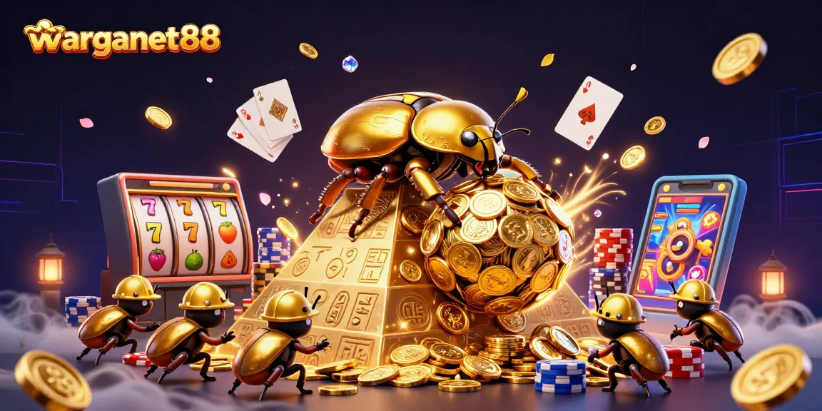 Experience WARGANET88 with thrilling slot reels and cascading coins in a vibrant casino setting.