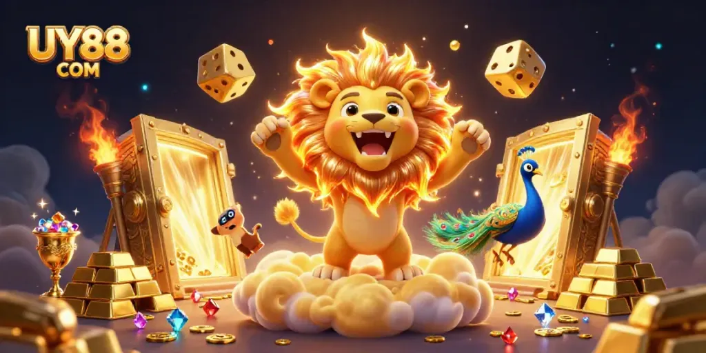 Experience thrilling gaming with UY88 COM's dazzling casino adventure featuring vibrant 3D elements.