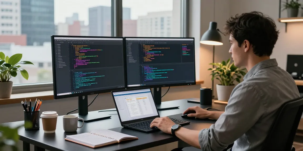 Developer coding in a modern workspace showcasing WPS Official Website interface.