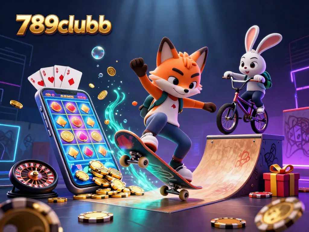 Experience the excitement of gaming with 789clubb's vibrant, dynamic 3D casino scene.