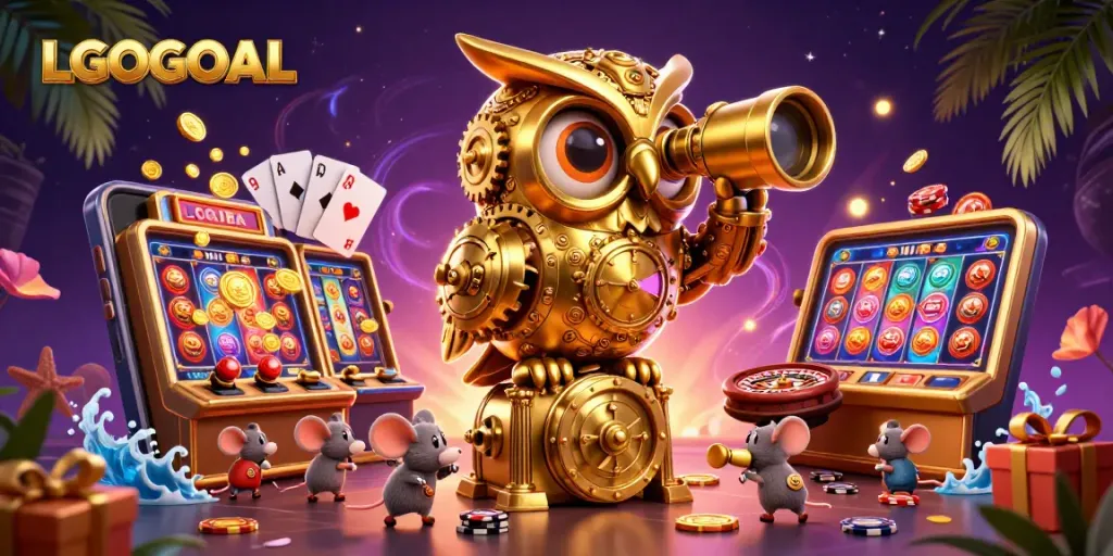Experience seamless gaming with LGOGOAL in a vivid 3D casino scene filled with fun elements.