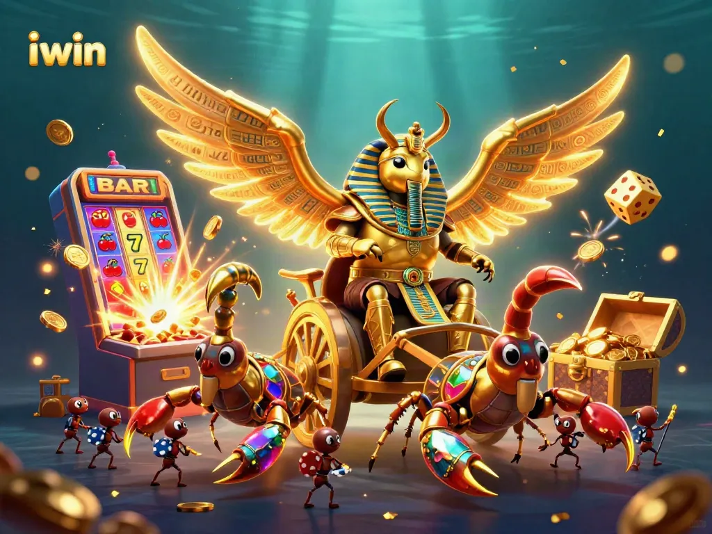 iwin excitement with golden scarab beetle and casino slots bursting with rewards