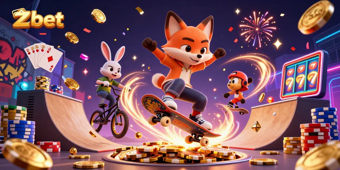 Win big with zbet while enjoying an exhilarating cartoon scene with vibrant casino elements.