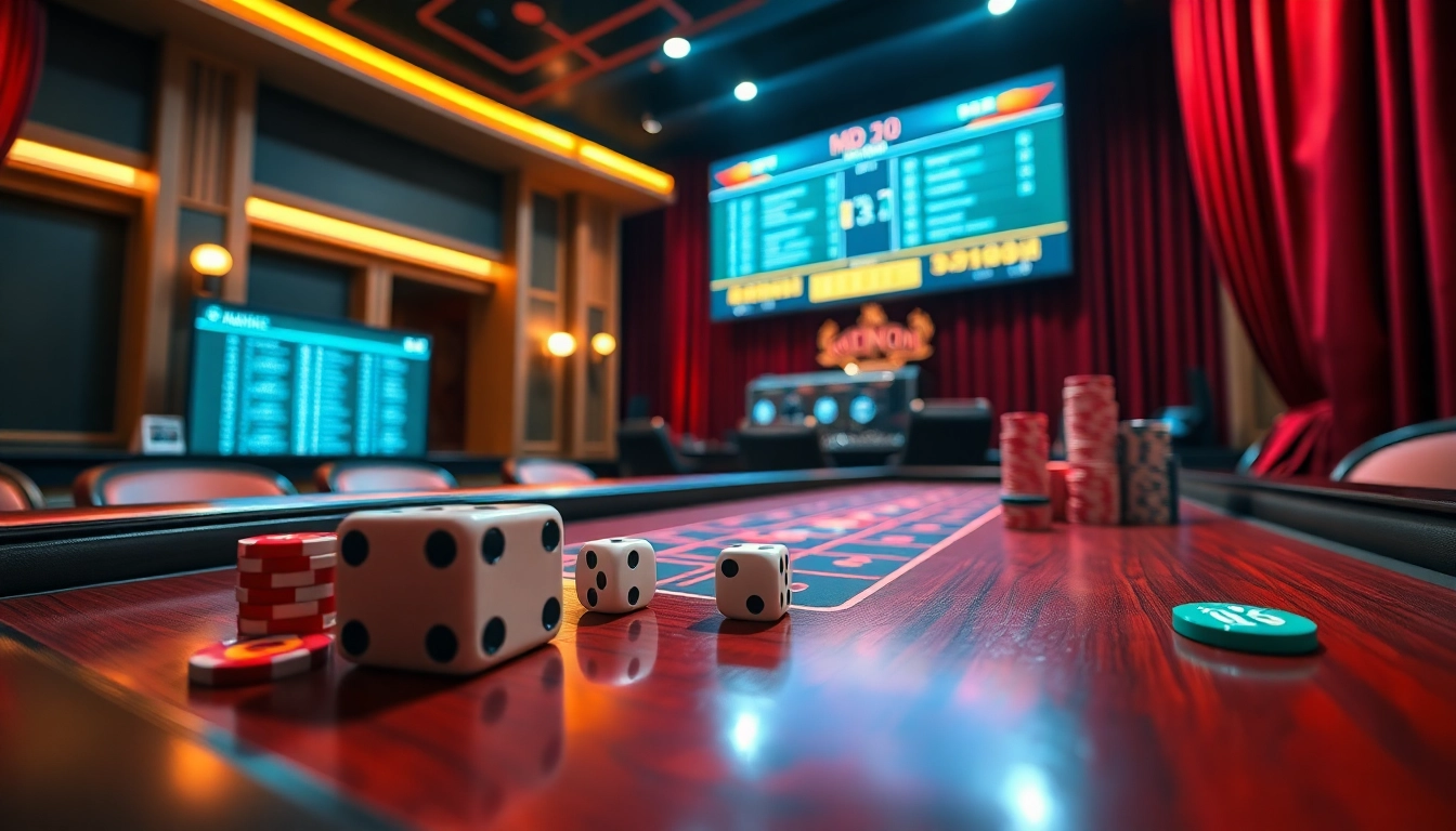 Engaging scene of players enjoying tài xỉu md5 at an upscale casino, showcasing high-quality gameplay and excitement.
