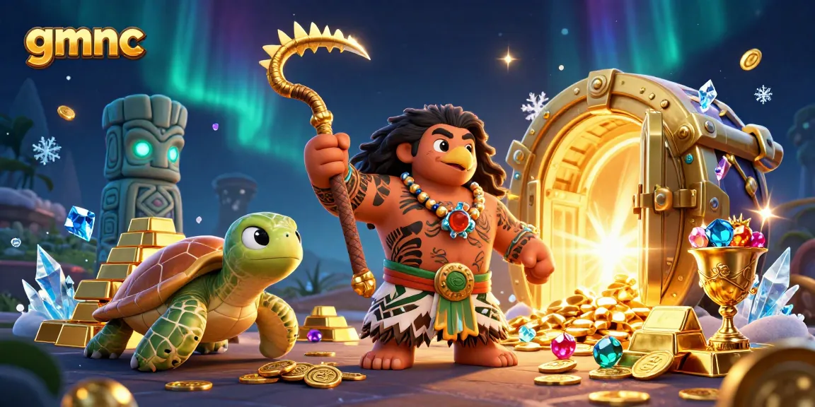 Experience the thrill of gmnc gambling with treasures, hawk, and turtle in a colorful casino scene.