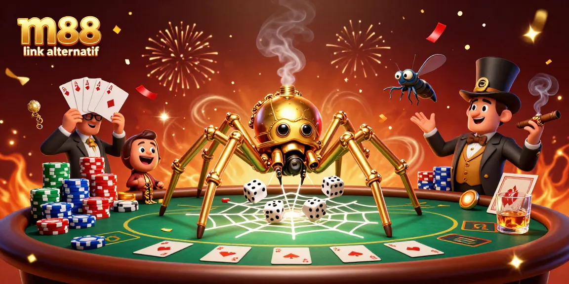 Experience thrilling gameplay with M88 link alternatif, featuring a vibrant steampunk casino scene.
