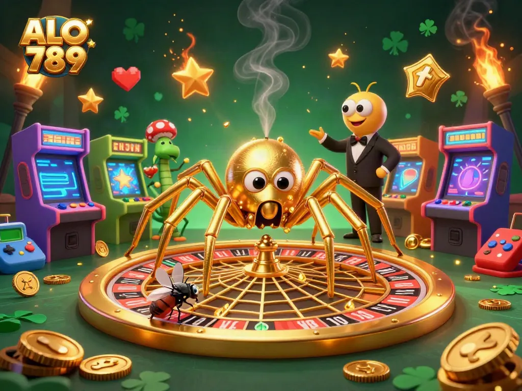 Experience excitement with ALO 789 as the golden spider serves as the croupier in a dazzling web.