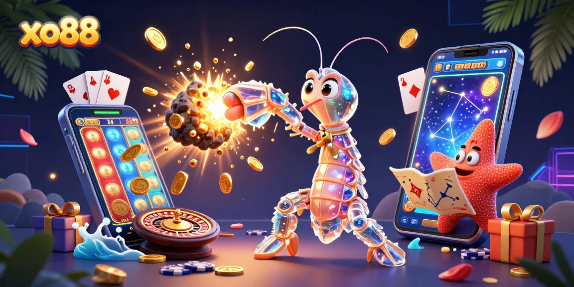 Spin the reels and win at xo88 with a vibrant 3D casino illustration featuring dynamic elements.